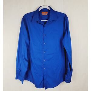 Egara royal blue button up dress shirt Size 15.5 long sleeve Quiet Luxury Office